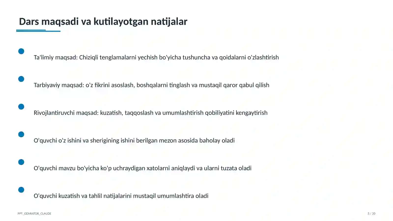 Chiziqli tenglamalarni yechish (6-sinf) 3