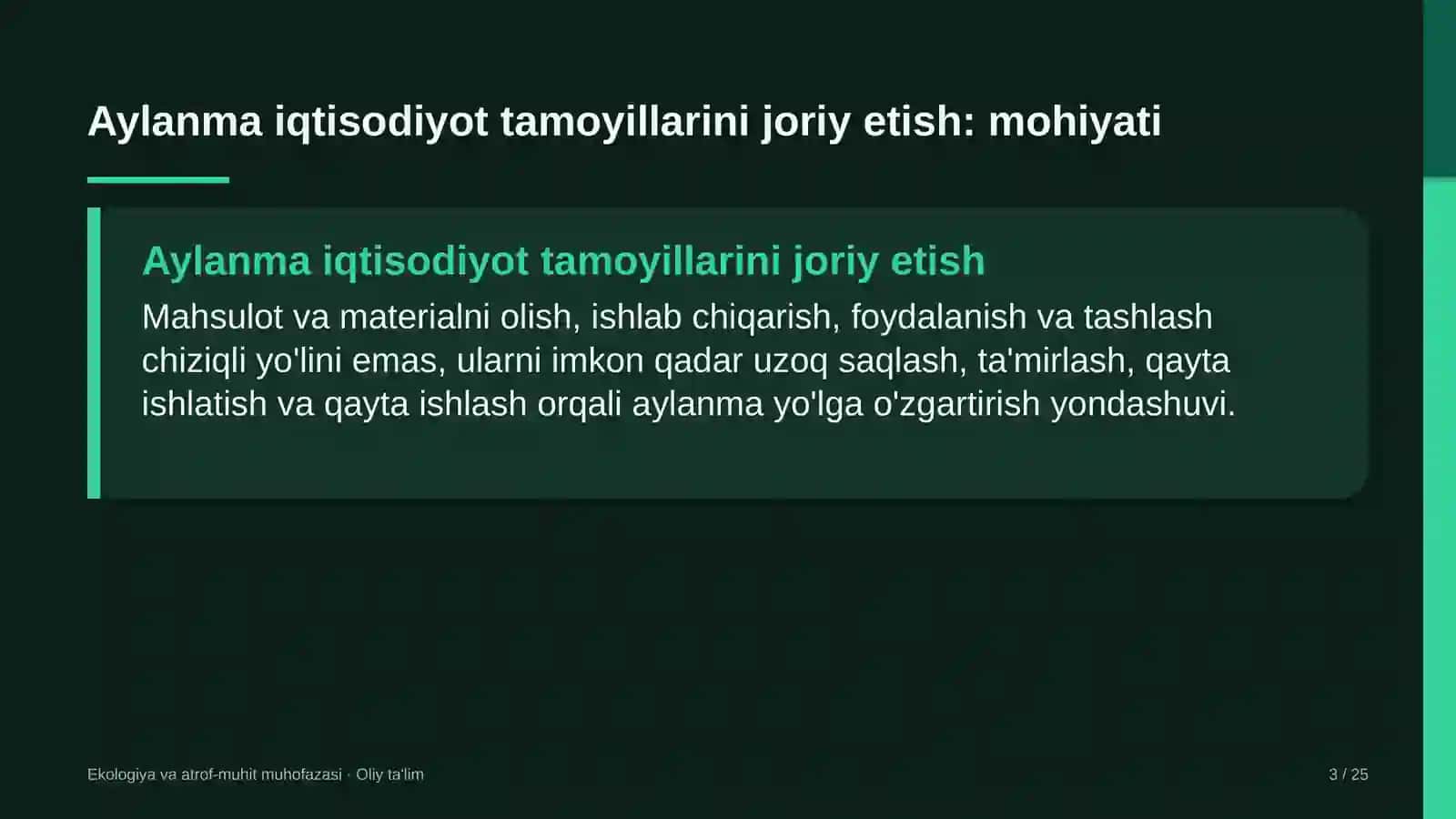 EKOLOGIYA VA ATROF-MUHIT MUHOFAZASI · OLIY TA'LIM 3