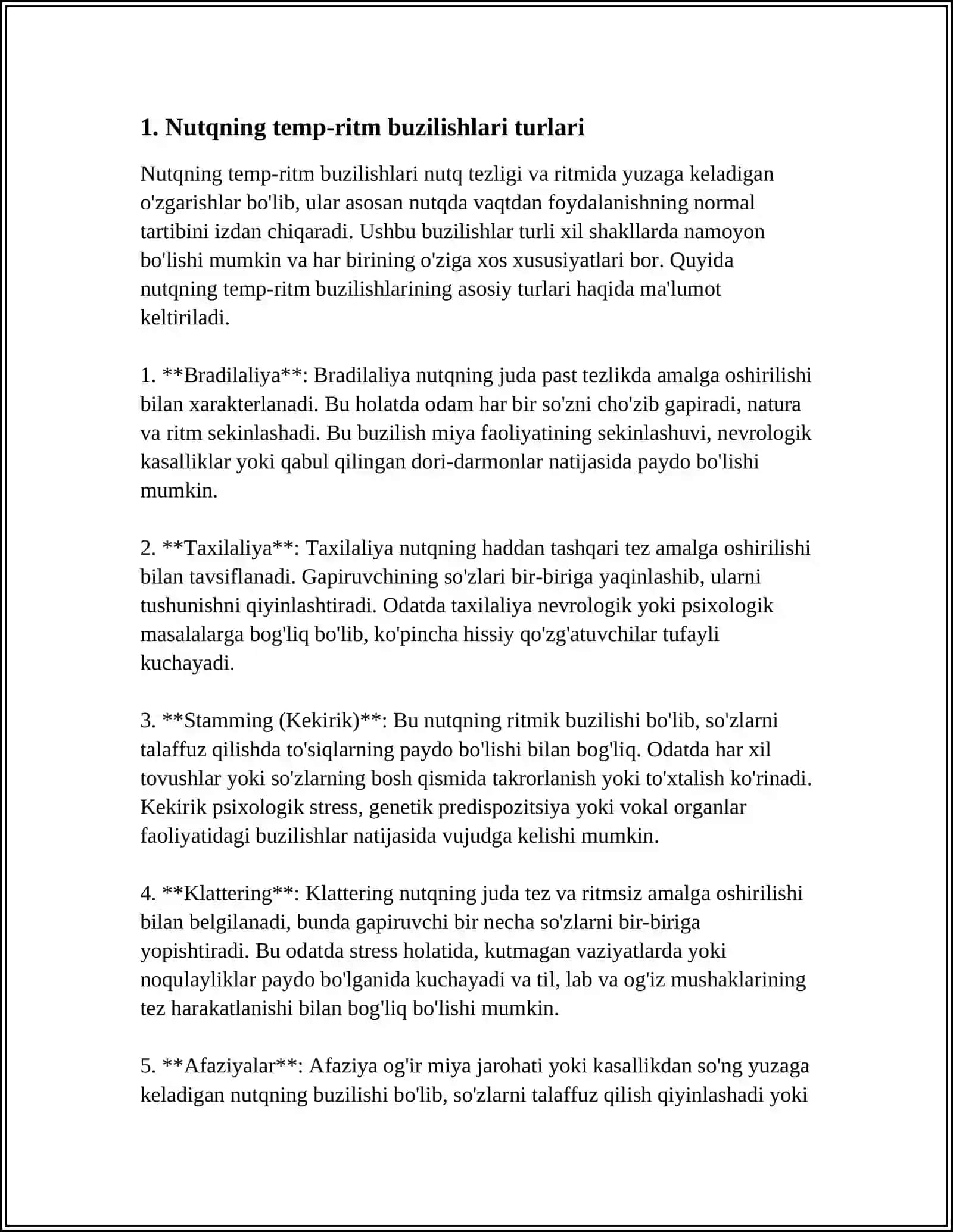 NUTQNING TEMP-RITM BUZILISHLARI BO'LGAN BOLALAMING PSIXOLOGIK XUSUSIYATLARI (BILISH JARAYONLARI,XISSIY-IRODAVIY SOXASI,SHAXSLARARO MUNOSABATI, FAOLIYATI), ULARNI TEKSHIRISH VA KORREKSIYALASH 3