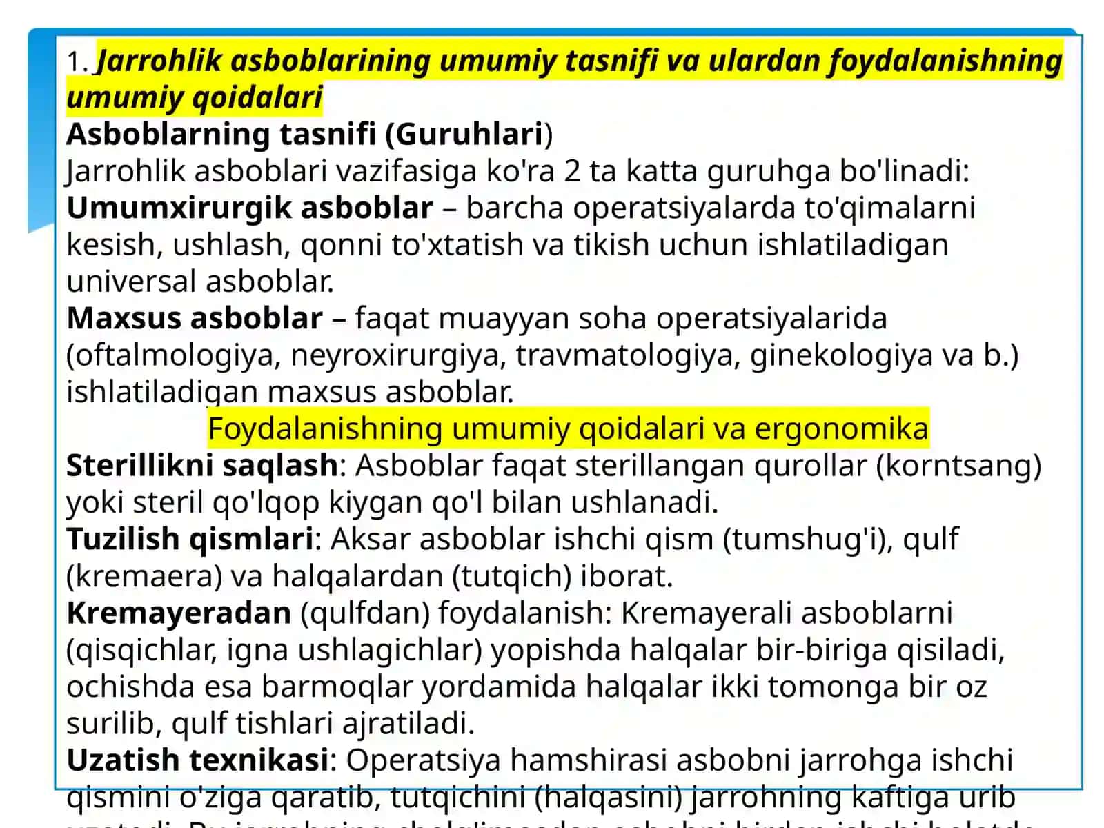 Jarrohlik asboblarining tibbiy qoidalari 3