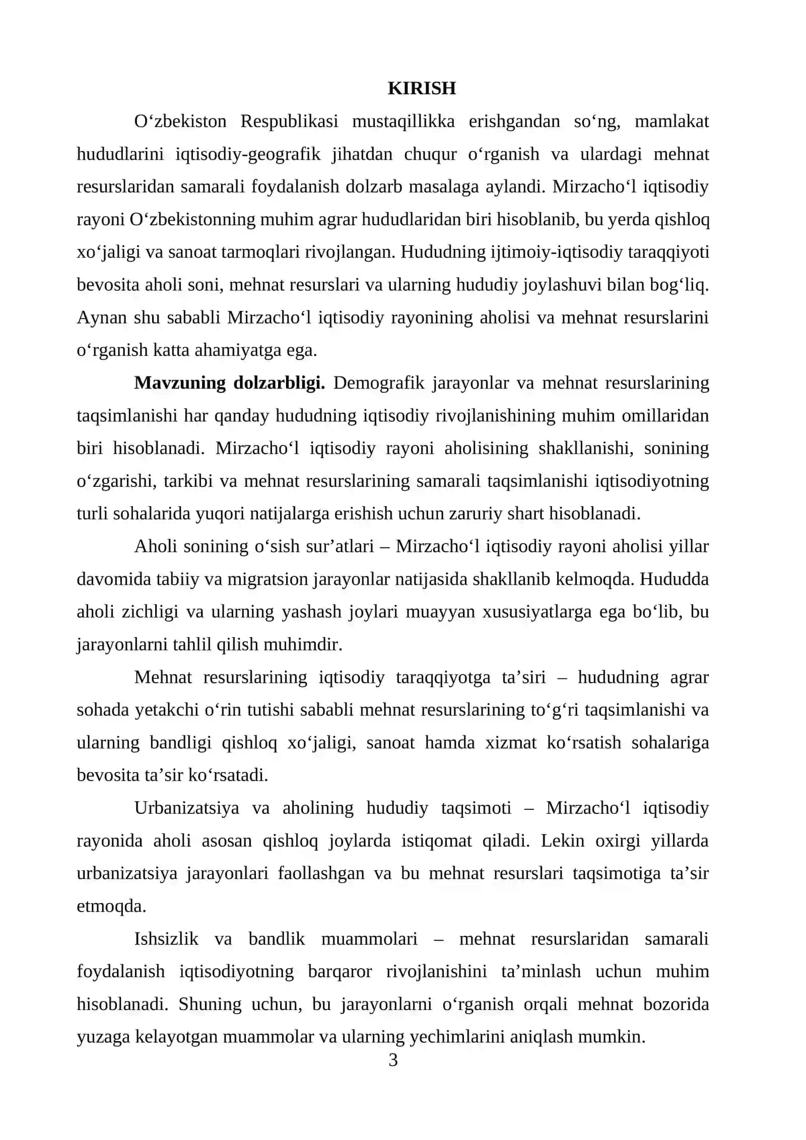 Mirzacho‘l iqtisodiy rayoni aholisi va mehnat resurslari 3