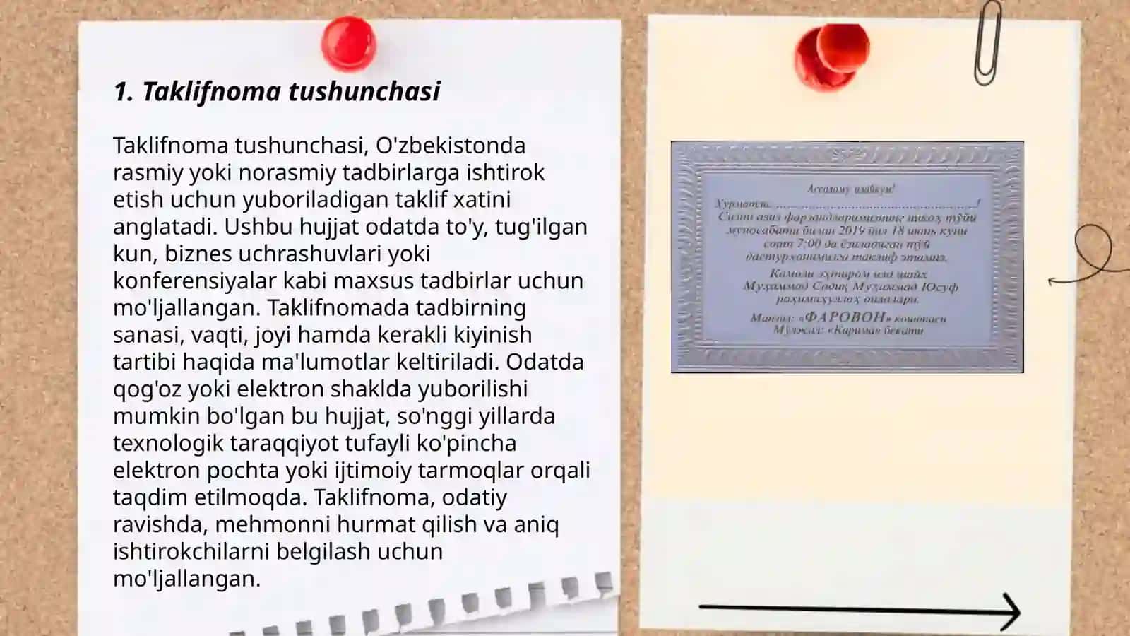 Taklifnoma turlari va zaruriy qismlarini aniq dalillar asosida o‘rganish 3
