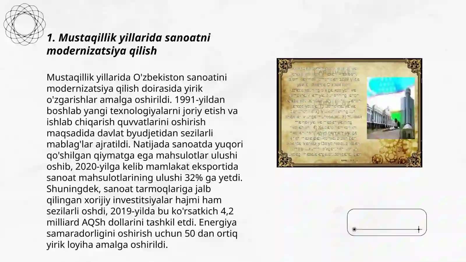 Mustaqillik yillarida sanoat ishlab chiqarishiga bo'lgan e'tiborning keskin kuchayishi 3