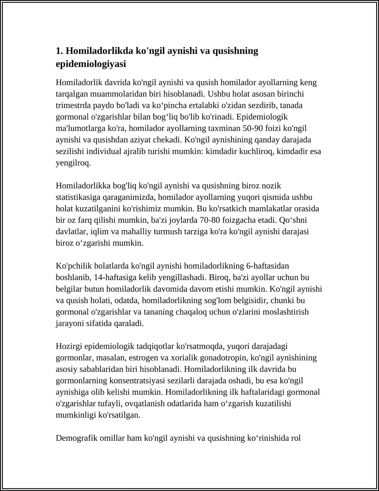 HOMILADORLAR KO’NGIL AYNISHI VA QUSISHI - REFERAT 3