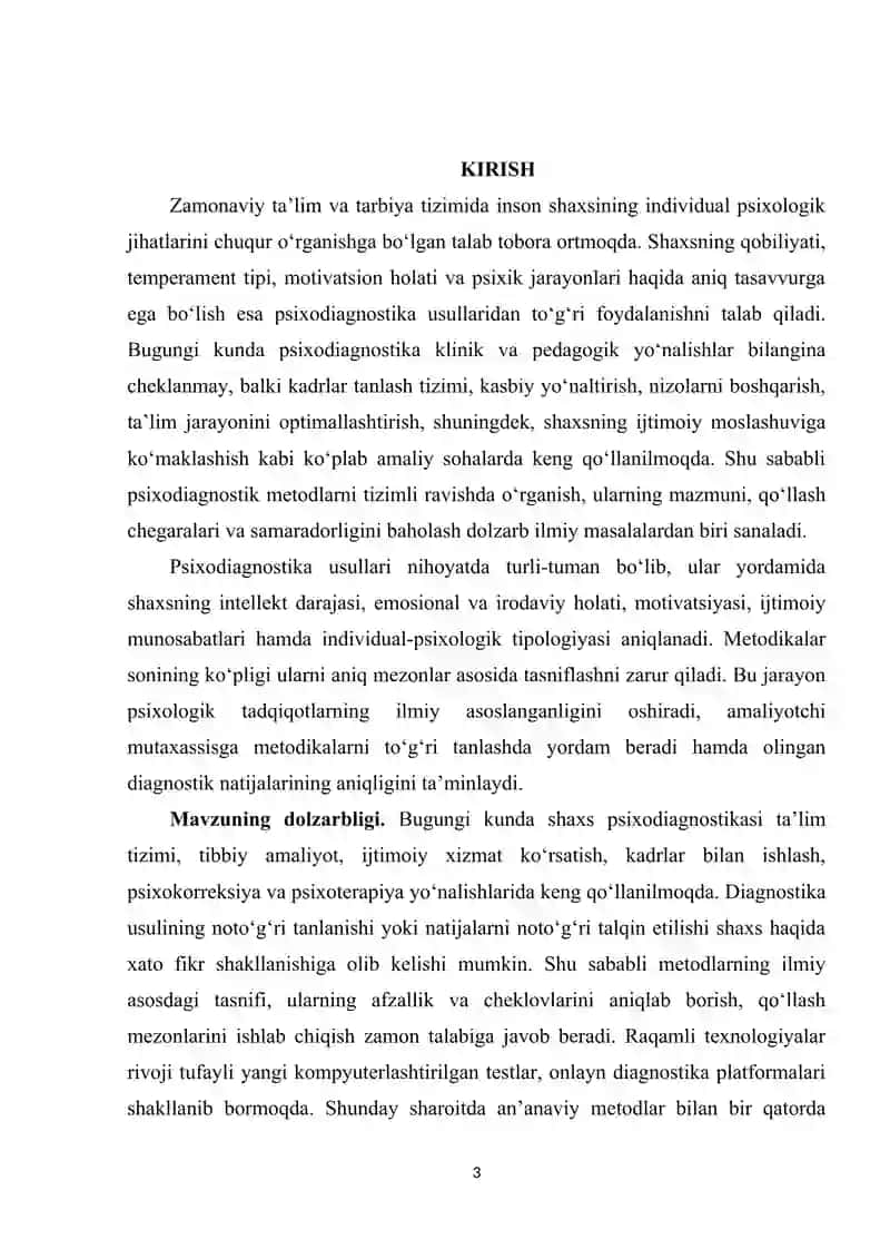 Shaxs psixodiagnostikasida qo’llaniladigan metodikalar tasnifi. 3