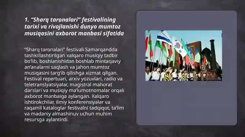"Sharq taronalari" xalqaro musiqa festivali dunyo mumtoz musiqasining axborot manvasi sifatida 3