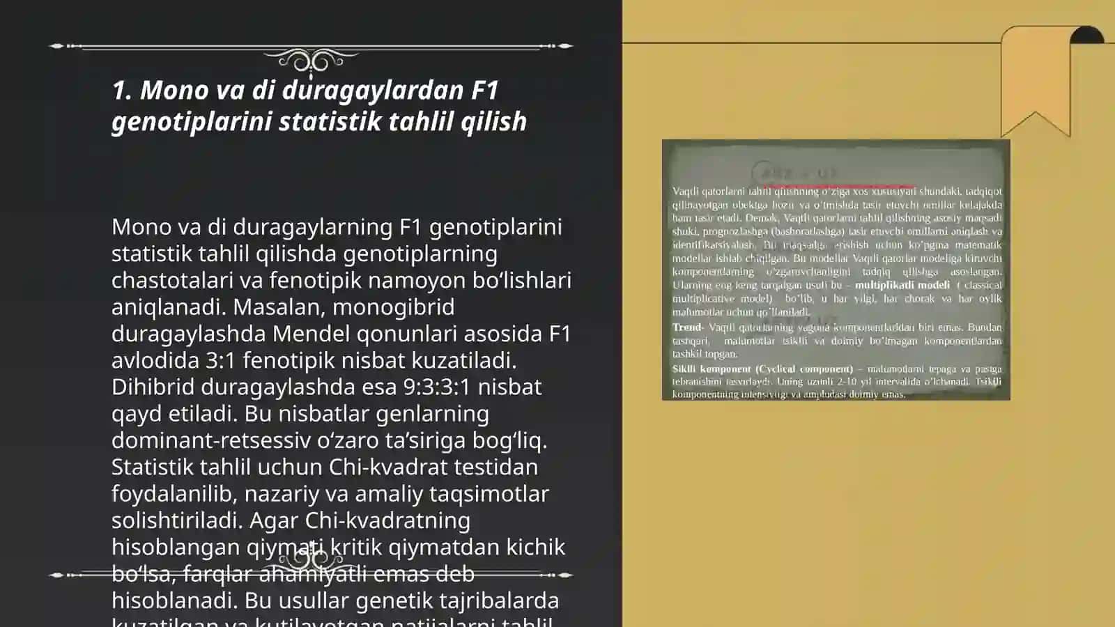 Mono,di va poliduragaylardan F1 olingan natijalarni statistik usulda tekshirish -x2 metodi boyicha masalalar tuzish va yechish 3