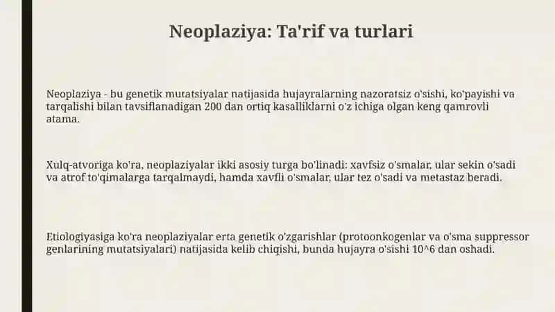 Neoplaziya. Kantserogenezni molekulyar asoslari 3