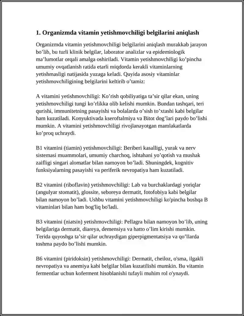 ORGANIZMNING VITAMINLAR BILAN TAMINLANGANLIGINI ANIQLASH VA 3