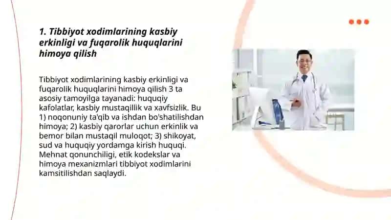 Tibbiyot xodimlarining kasbiy erkinligi va fuqarolik huquqlarini himoya qilish 3