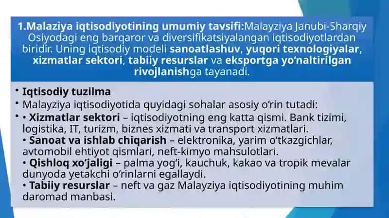 Malaziya Federatsiyasi iqtisodiyoti va jahon mamlakatlari bilan munosabatlari 3