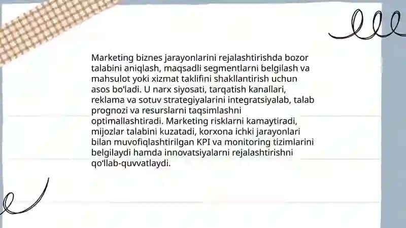 Marketingning biznes jarayonlarini rejalashtirishdagi o'rni 3