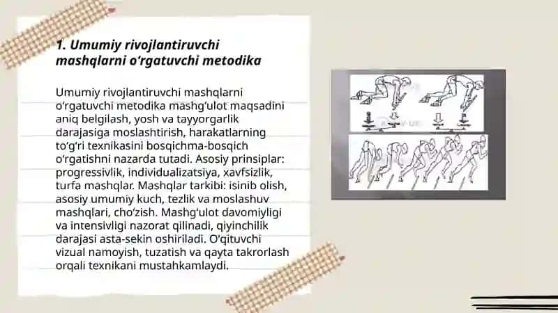 Yengil atletika bilan shugʻullantirishda umumiy rivojlantiruvchi hamda maxsus mashqlarini oʻrgatuvchi mashqlar 3