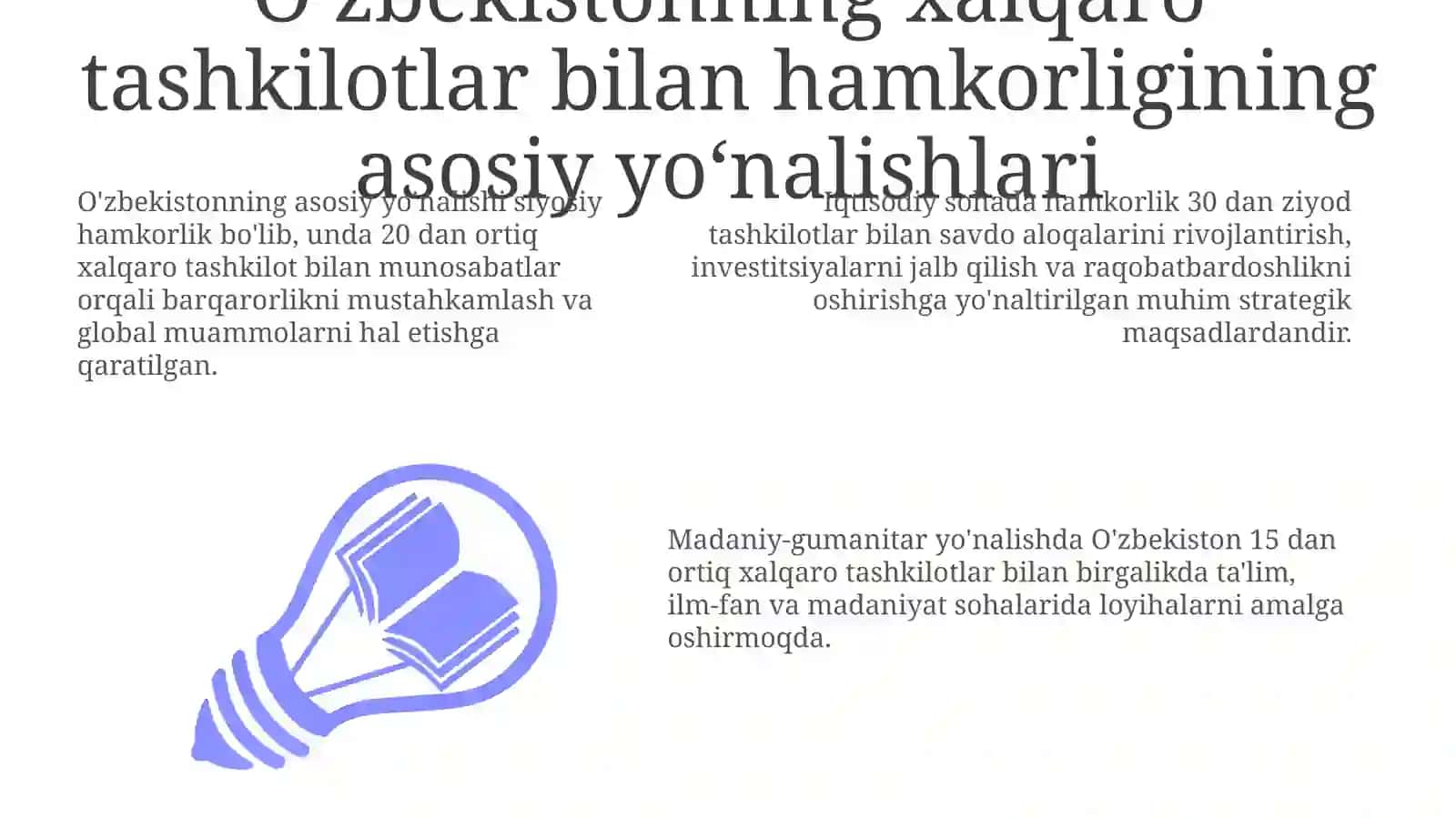 O‘zbekistonning xalqaro tashkilotlar bilan hamkorlik aloqalari 3