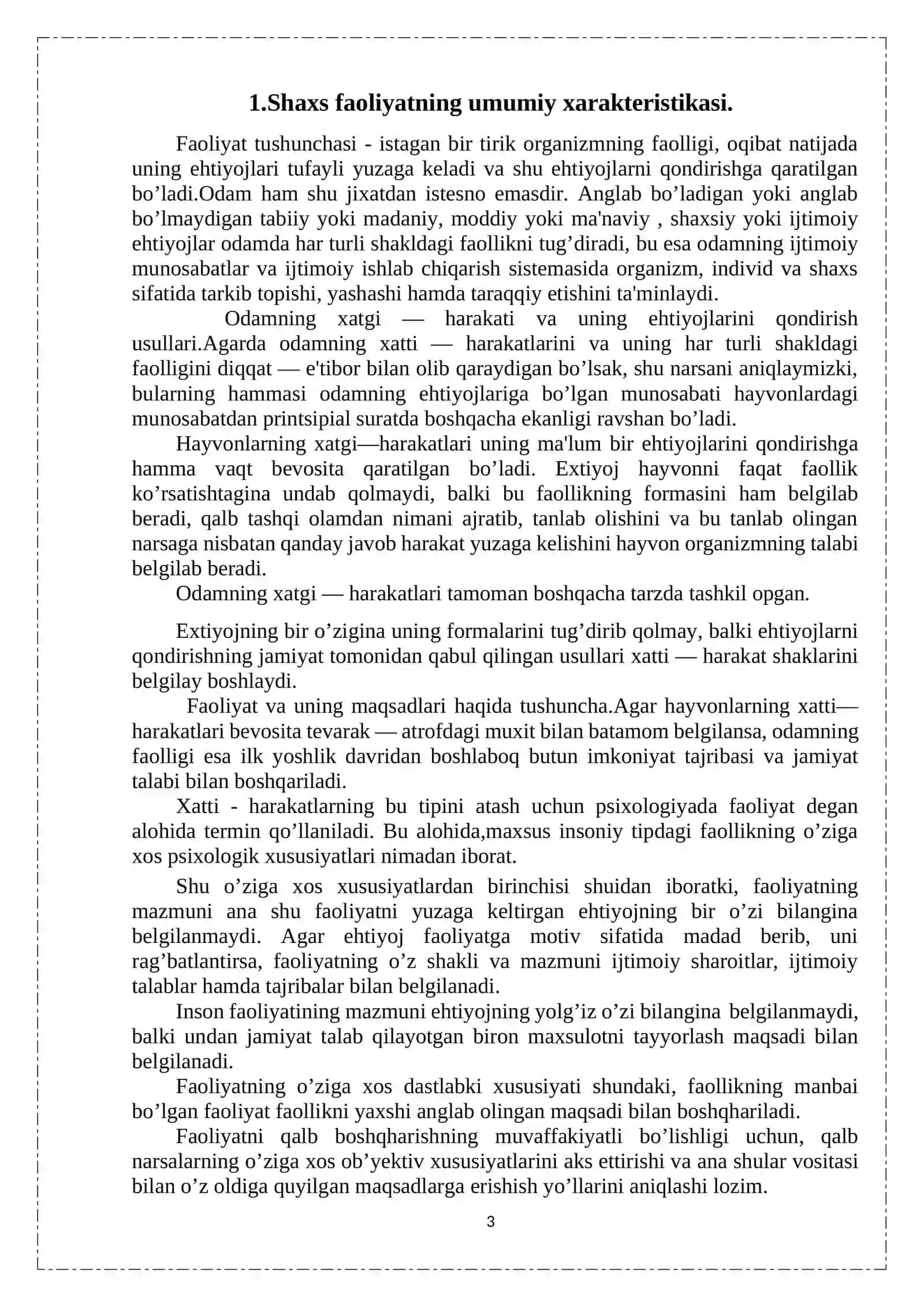Faoliyat motivatsiyasi talqini, faoliyat turlari. 3
