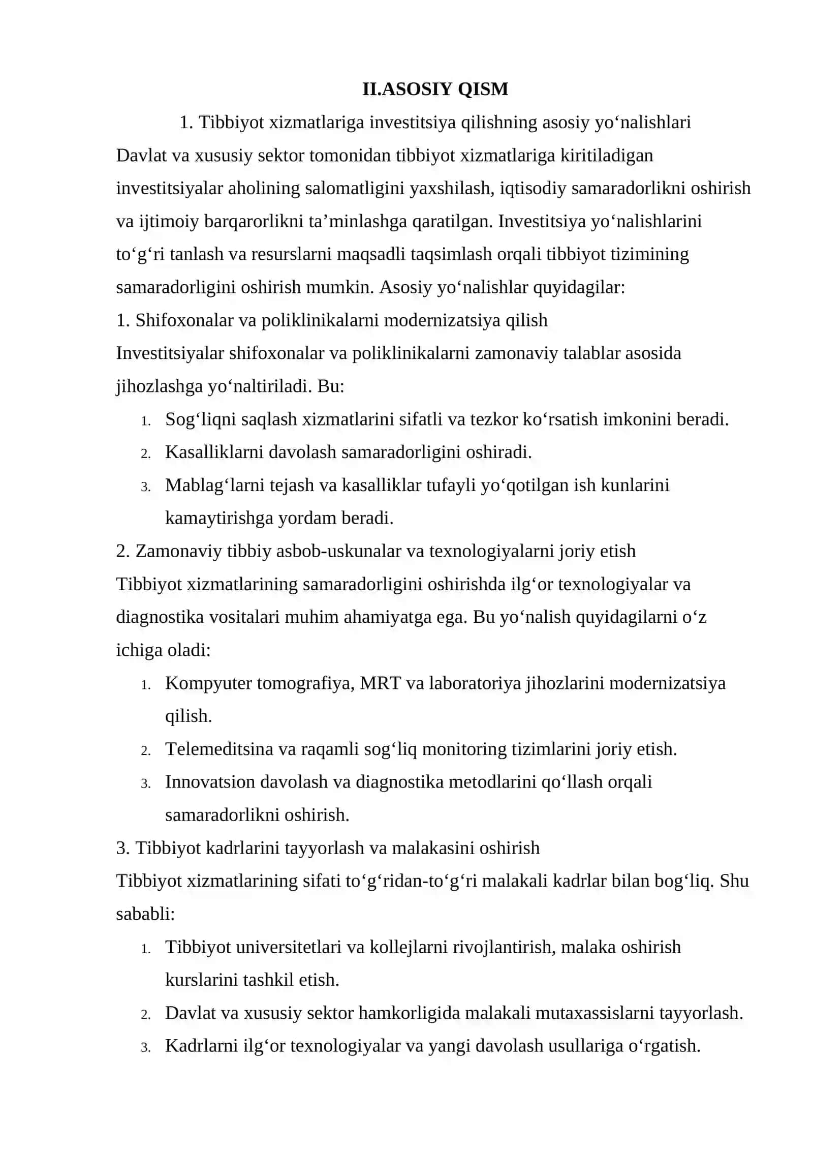Tibbiyot Xizmatlariga Investitsiya Qilish va Uning Iqtisodiy Natijalari 3