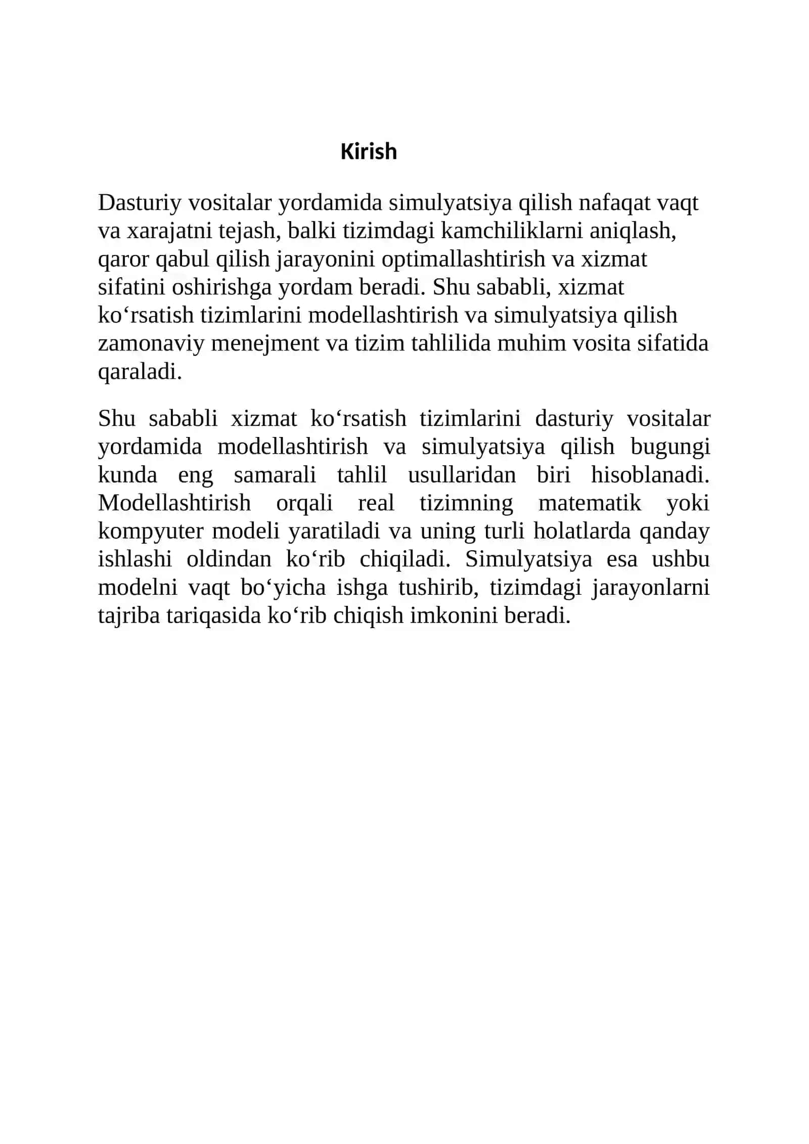 Xizmat ko‘rsatish tizimlarini modellashtirish va simulyatsiya qilish 3