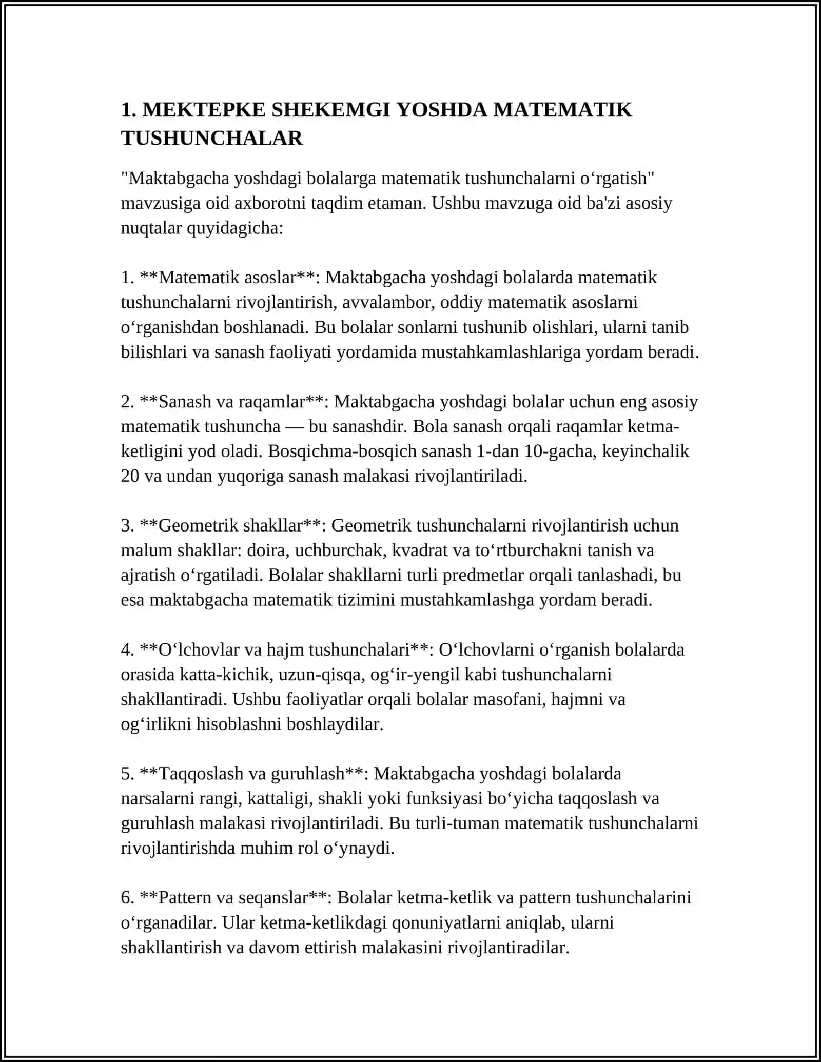 MEKTEPKE SHEKEMGI JASTAǴI BALALARDA MATEMATIKALIQ TÚSINIKLERDI QÁLIPLESTIRIWDIŃ ZAMANAGÓY TEXNOLOGIYALARI 3