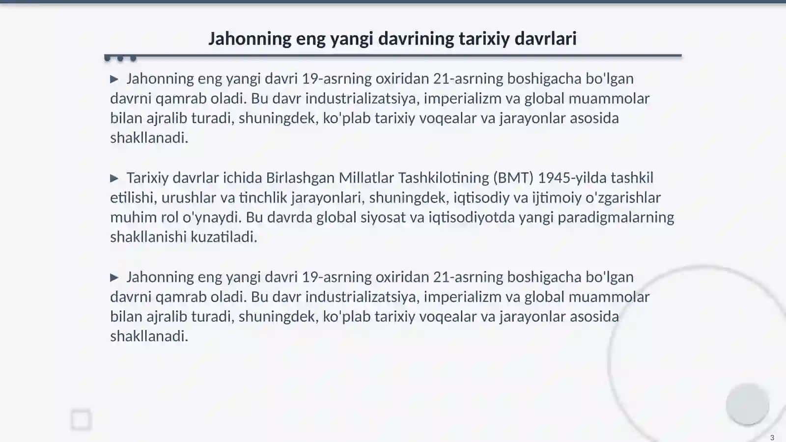 Jahonning eng yangi davri tarixiy rivojlanishning asosiy voqealari va jarayonlari 3