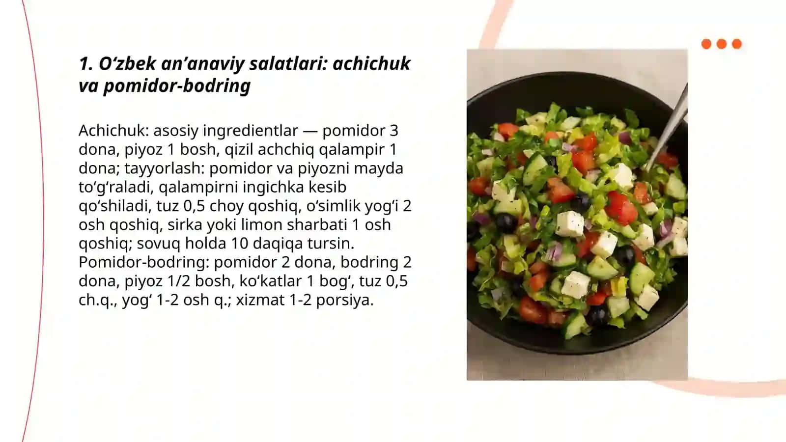 Salat tayyorlash. Oʻzbek va Jahon salati 3