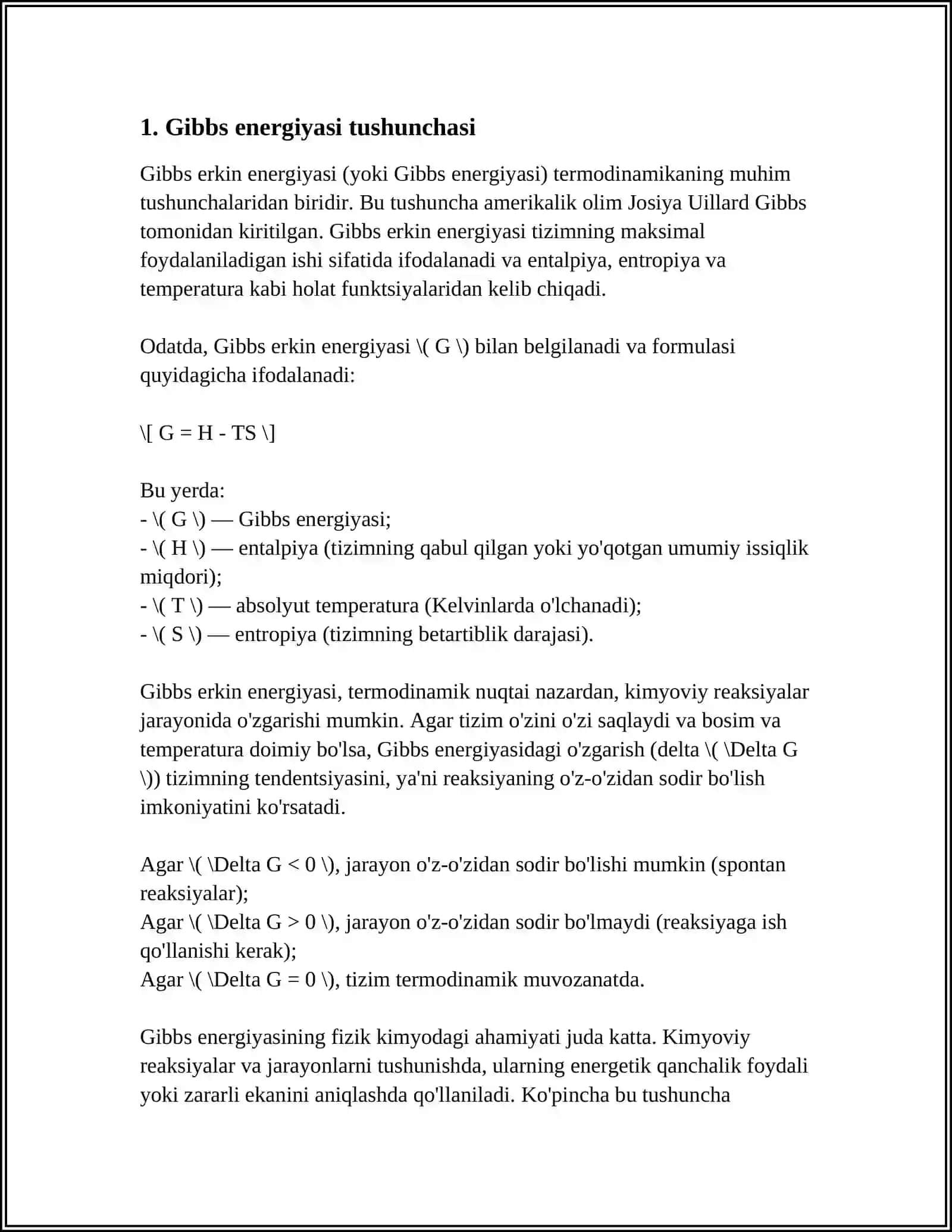 GIBBS ENERGIYASI TUSHUNCHASI 3