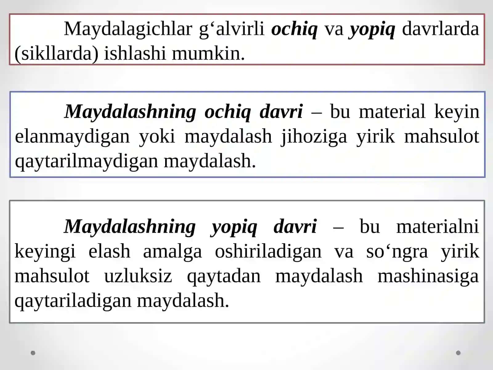 MAYDALASH DARAJASI, MAYDALASH BOSQICHLARI VA MAYDALASH USULLARI 3