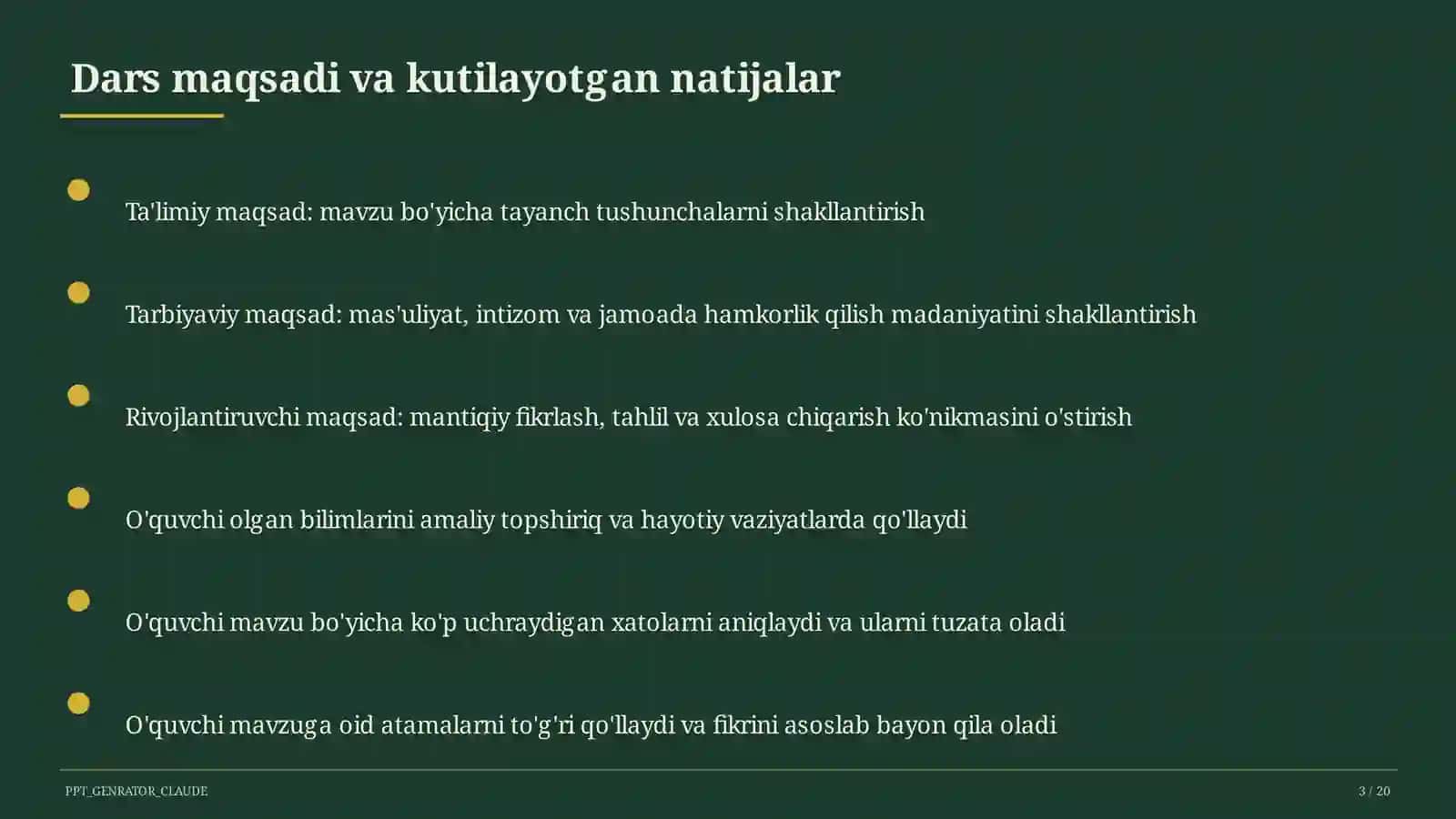 Huquq va iqtisodiyot asoslari (9–11) — ochiq dars uchun 3