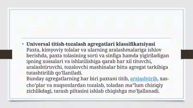 Truetzschler, Rieter, Marsoli firmalarining titish-tozalash agregatlari qiyosiy tahlili 3