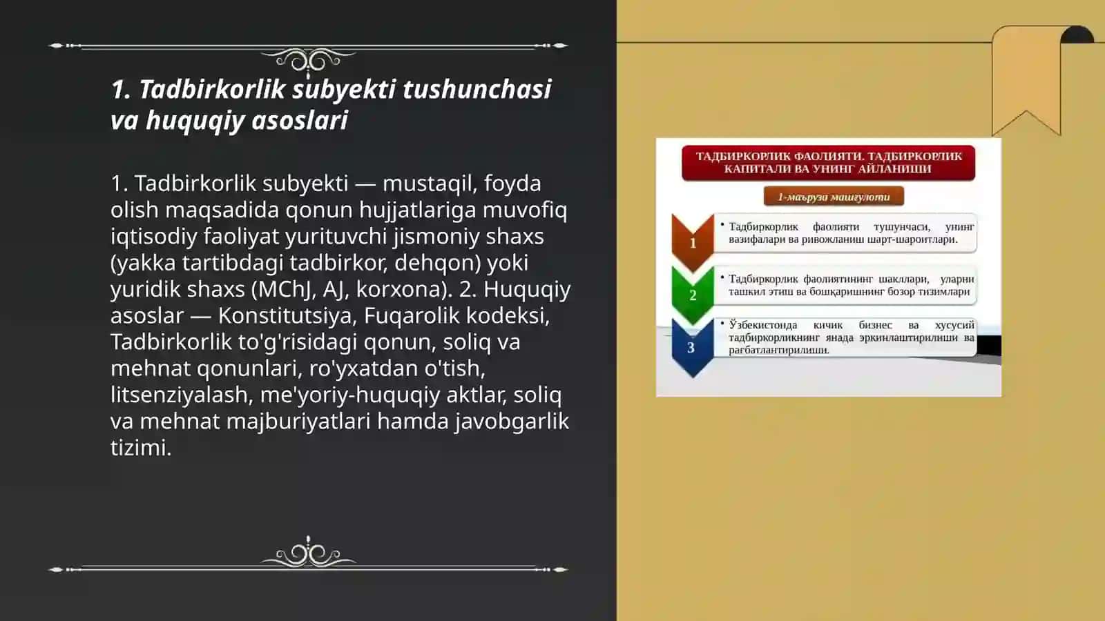 Tadbirkorlik huquqi subyekti learning turlari va klassifikaciyasi 3