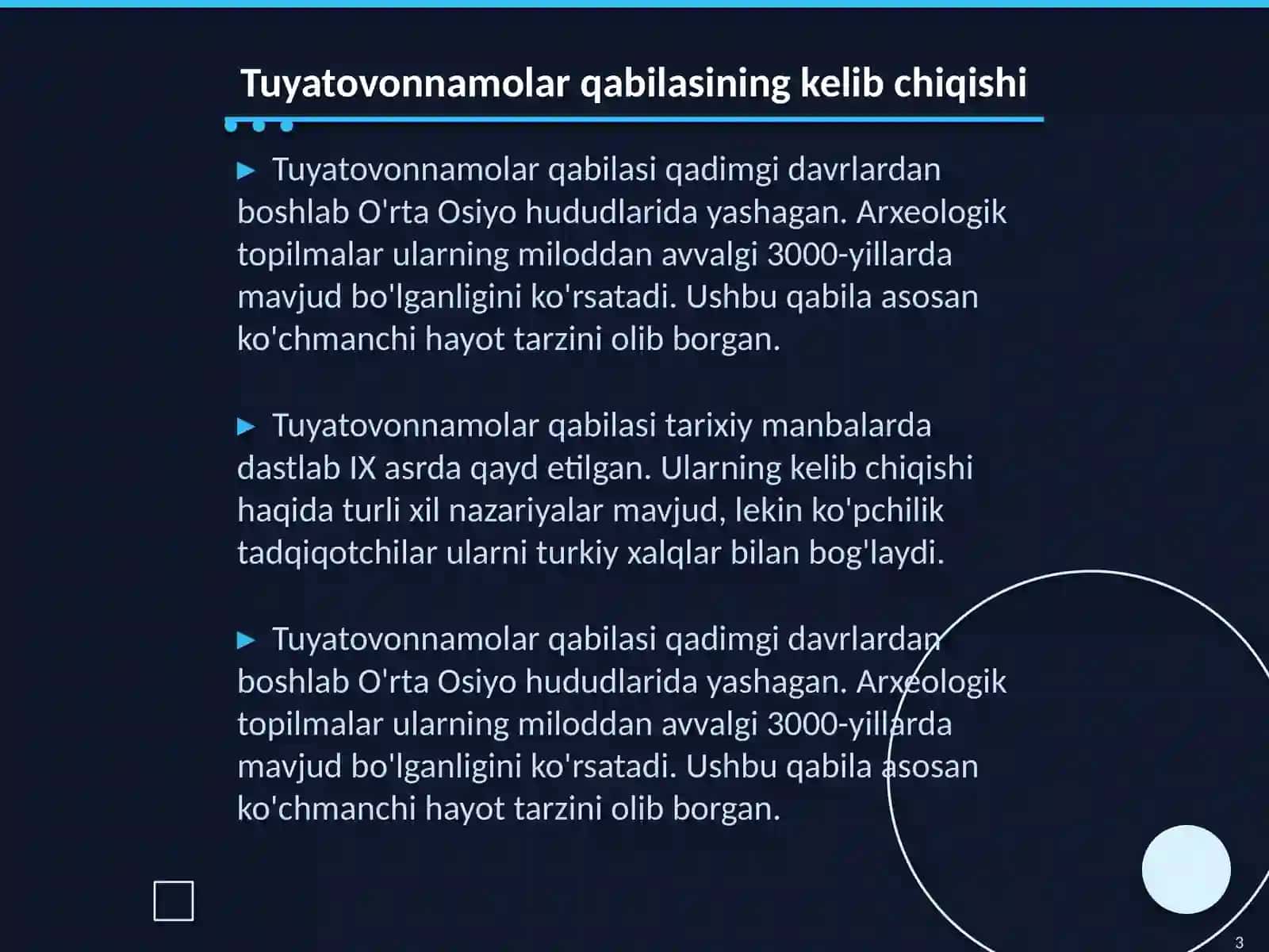 Tuyatovonnamolar qabilasi 3