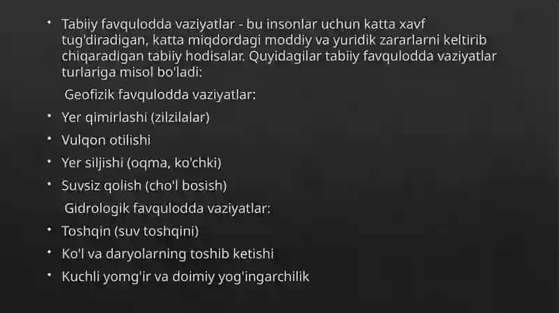 Tabiiy favqulodda vaziyatlarda xavf darajasini baholash 3
