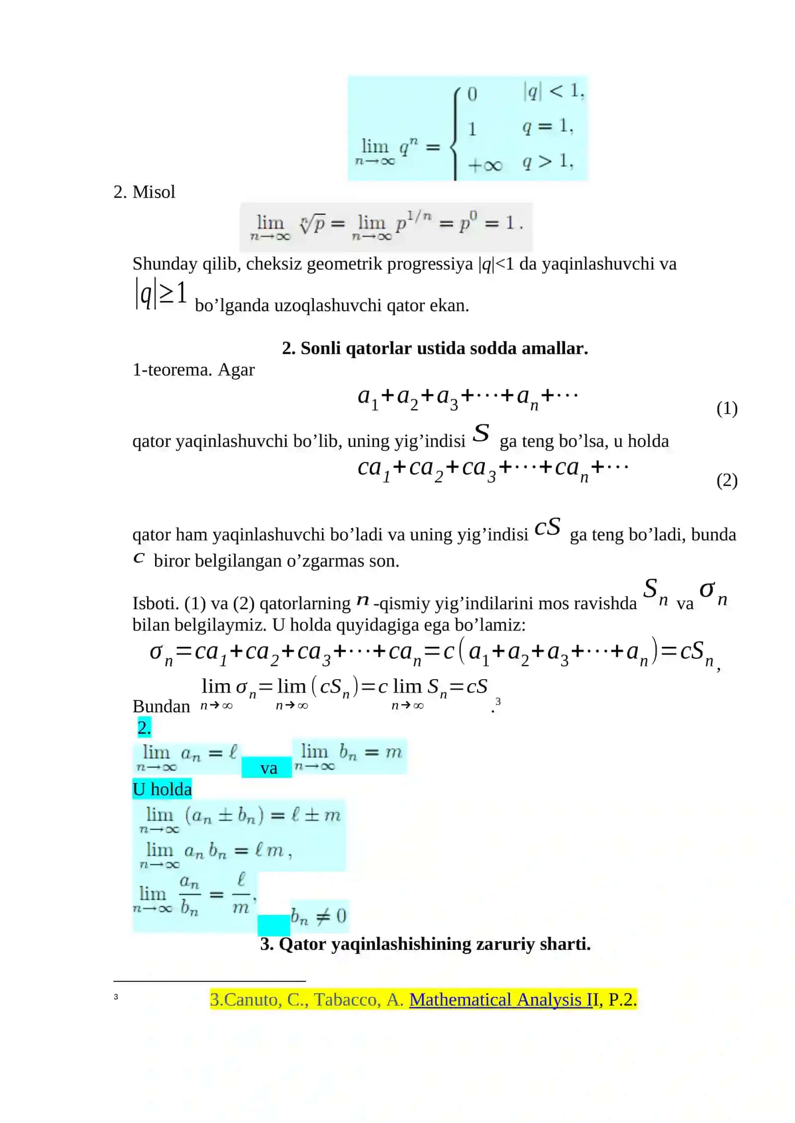 SONLI QATORLAR VA XUSUSIY YIG’INDILAR 3