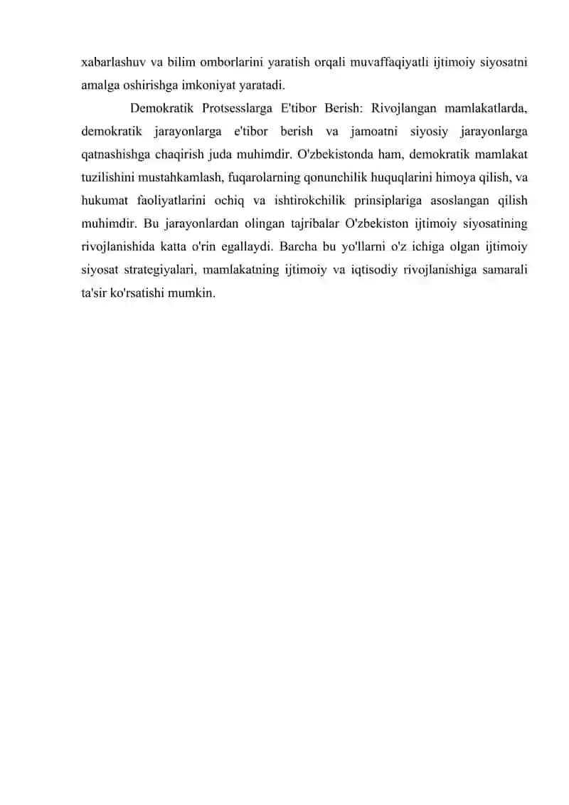 Rivojlangan mamlakatlarda ijtimoiy siyosat sohasidagi tajribalar va ulardan o’zbekistonda foydalanish yo’llari 3
