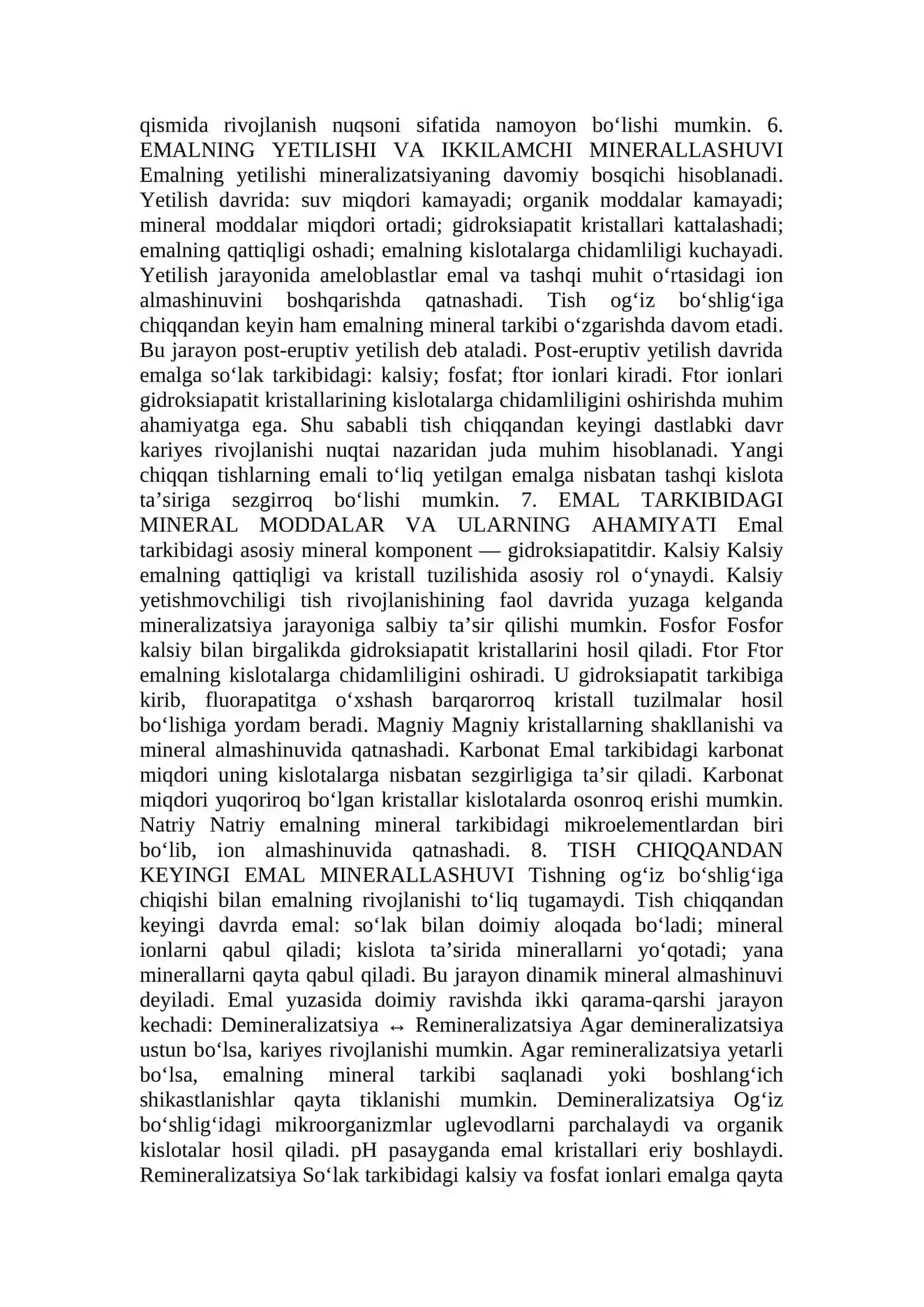 Tish emalida kechadigan minerallashuv jarayoni va uning buzilish sabablari 3