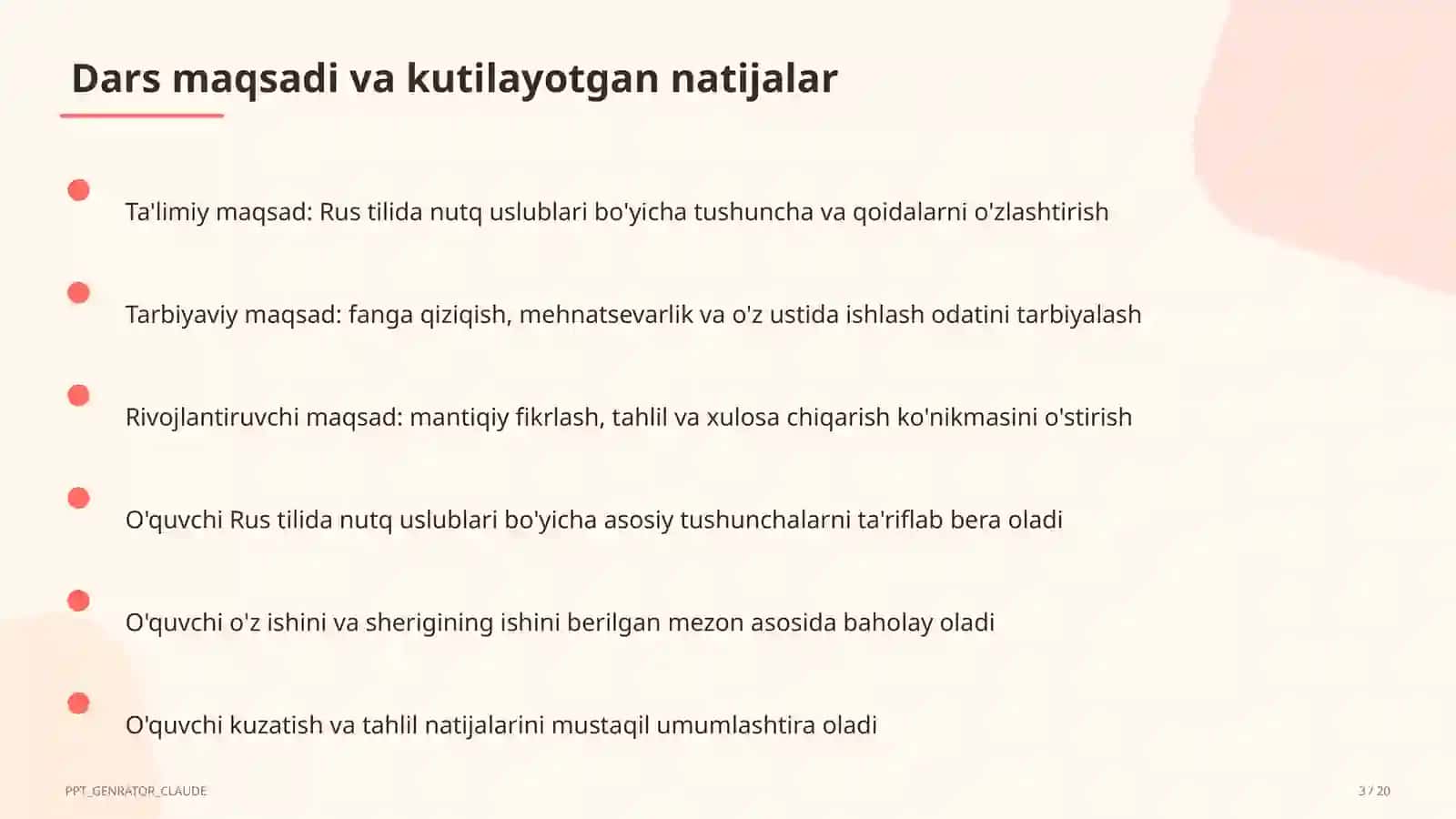 Rus tilida nutq uslublari (10-sinf) 3