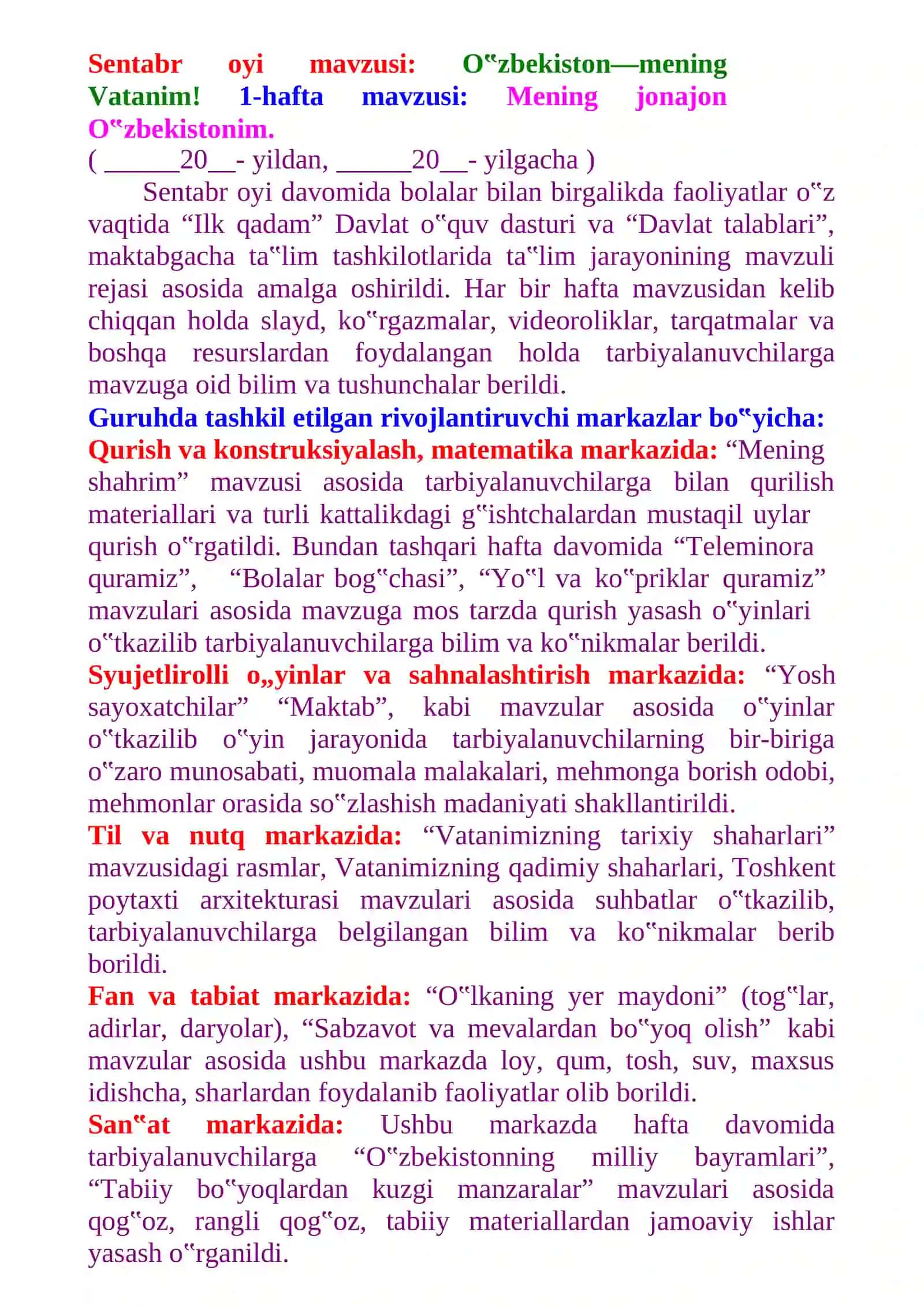 O‟zbekiston—mening Vatanim! 1-hafta mavzusi: Mening jonajon O‟zbekistonim 3