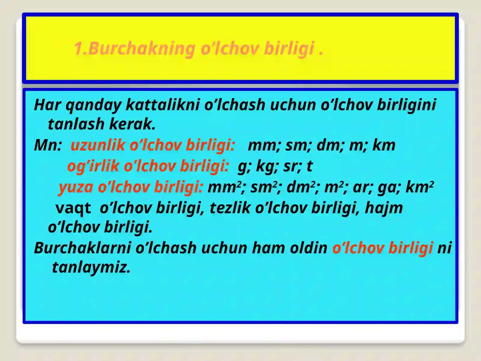Burchaklarni o'lchash.Transport 3