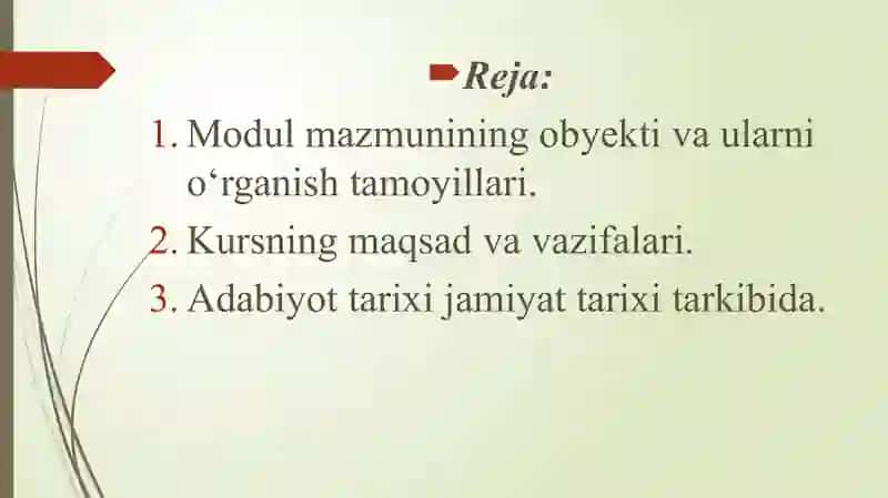 Mumtoz adabiyotga kirish” kursining obyekti va predmeti, maqsad va vazifalari 3