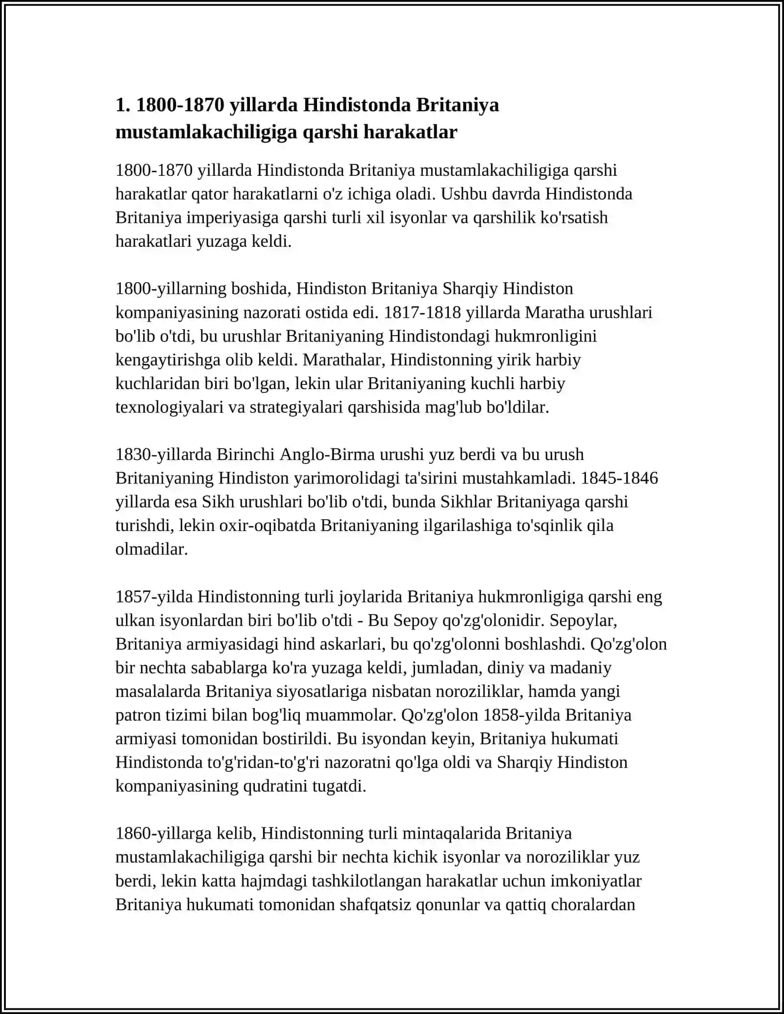 1800-1870 YILLARDA OSIYO AFRIKA YEVROPA DAVLAYLARIDA MUSTAMLAKACHILIKA QARSHI KURASH 3