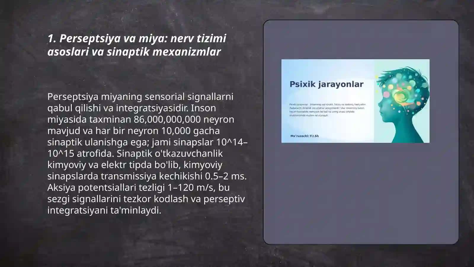 Perseptsiya va miya: nerv tizimi asoslari va sinaptik mexanizmlar 3