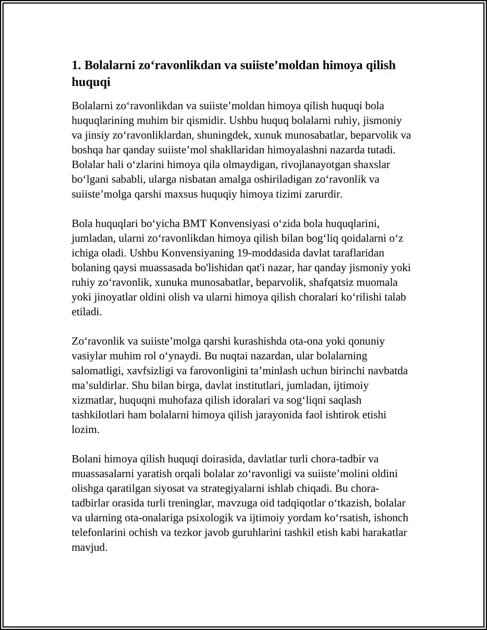 Bola huquqi fanidan: Bolalarni himoya qilish huquqlari 3