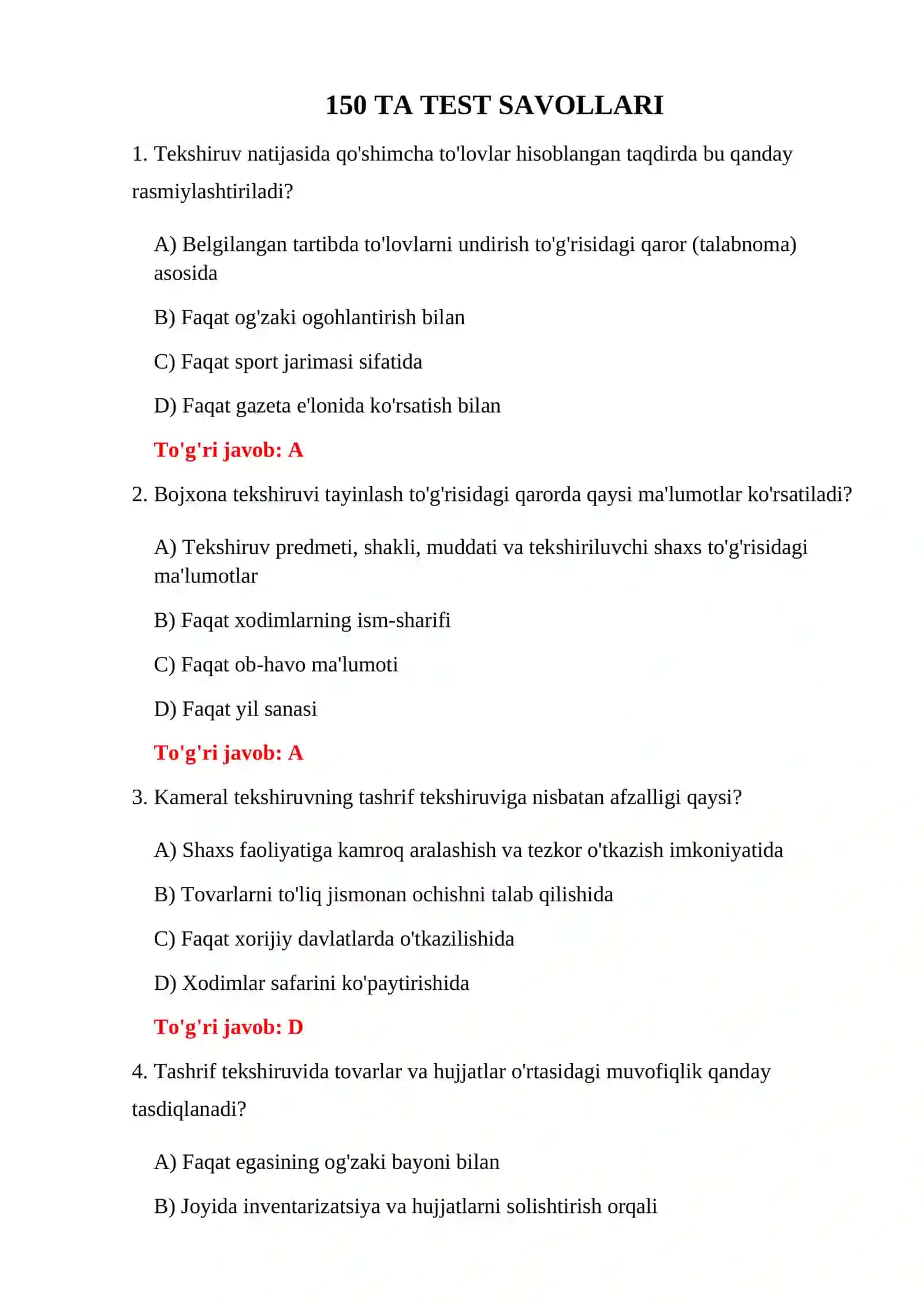 BOJXONA NAZORATI TARTIBI TESTLARI 3