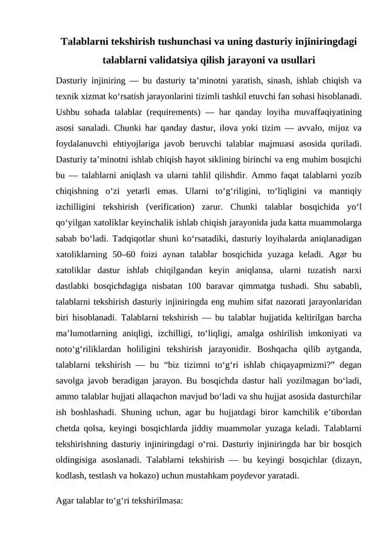 Talablarni tekshirish va validatsiya qilish 3
