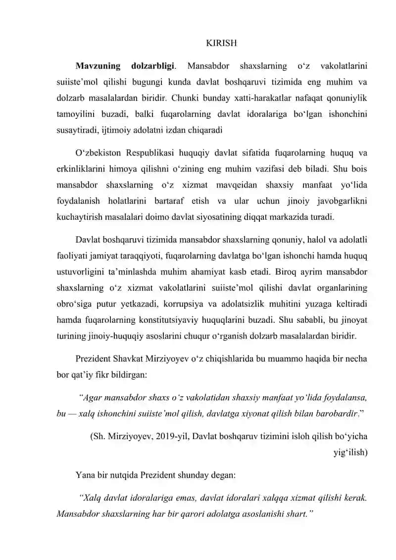 Mansabdor shaxslarning o‘z vakolatlarini suiiste’mol qilganlik uchun jinoiy javobgarlik masalalari 3