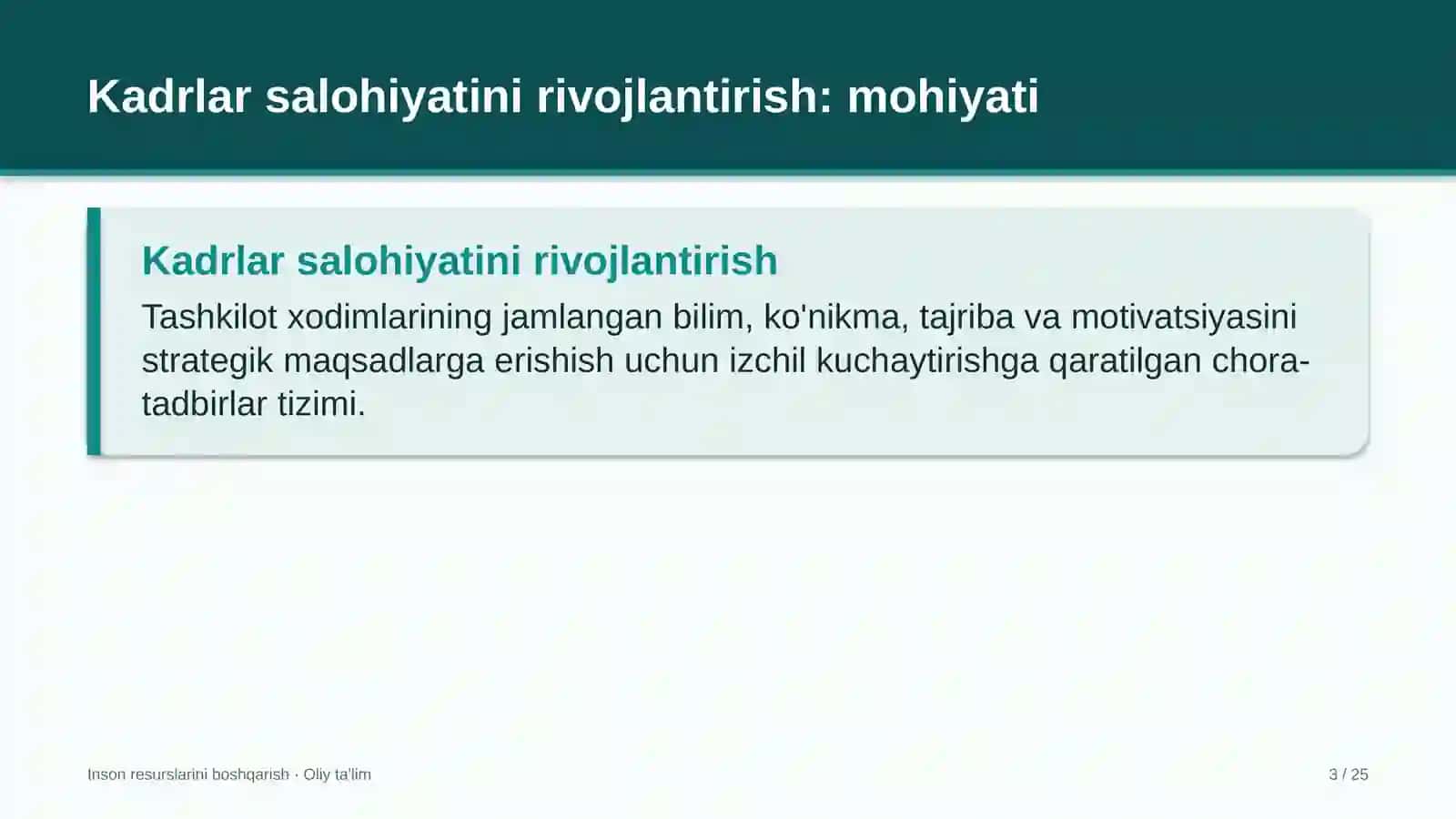 Inson resurslarini boshqarish · Oliy ta'lim 3