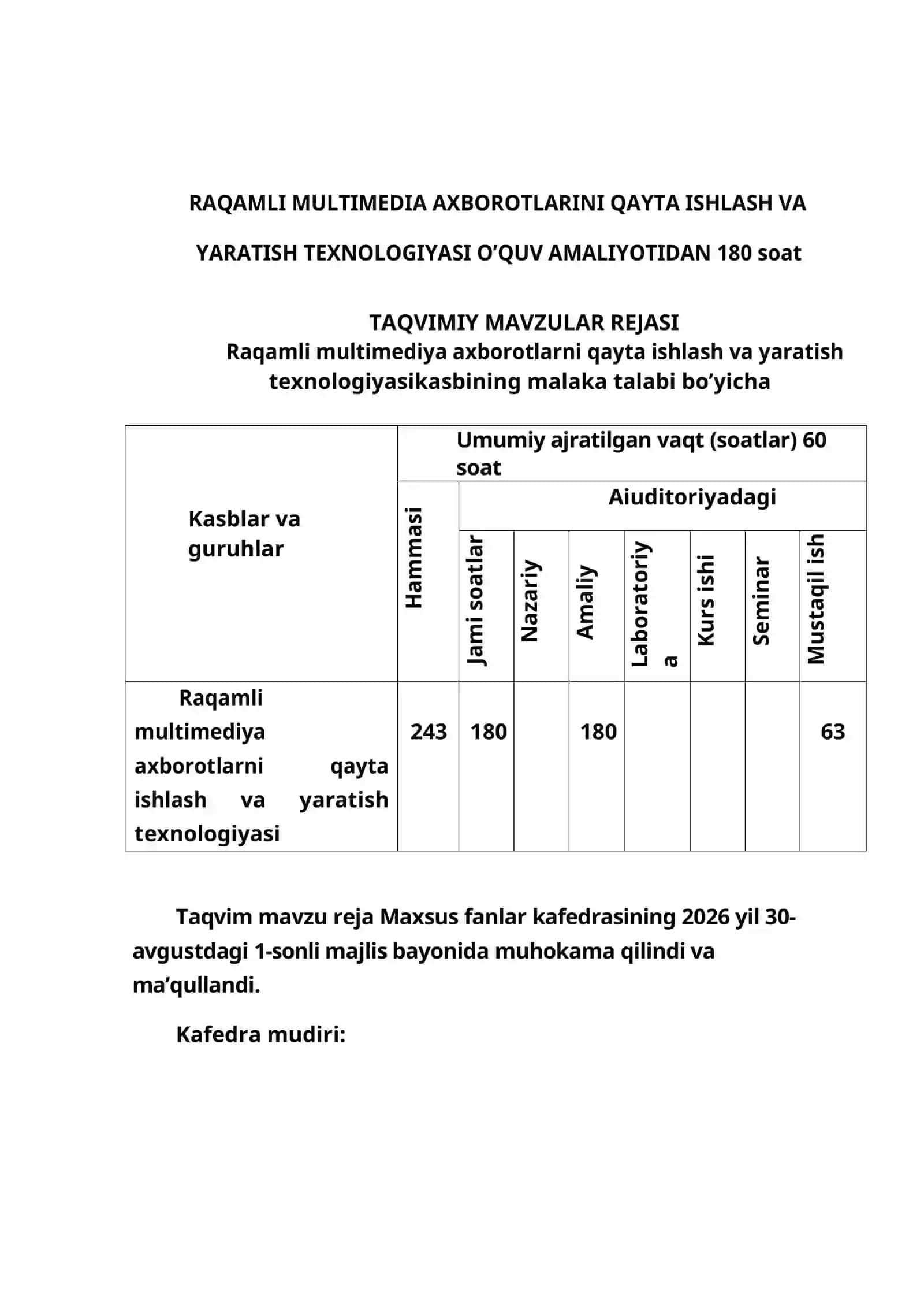 Raqamli multimediya qayta ishlash va yaratish texnologiyasi (O’QUV AMALYOTI) O‘QITISH MATERIALLARI TO‘PLAMI 3