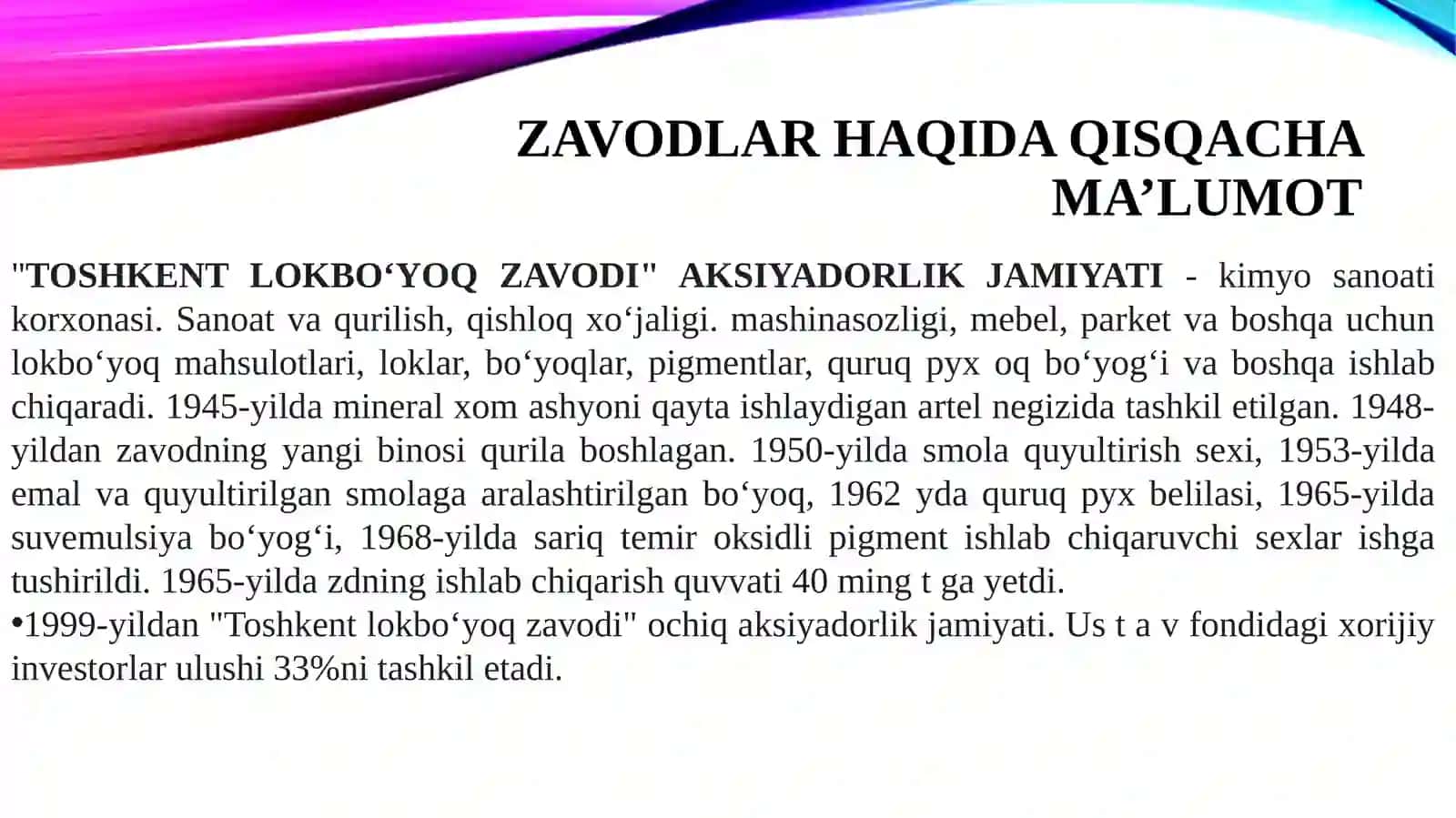 Bo’yoq va qoplamalar ishlab chiqaruvchi korhonalarning atrof muhitga zararini kamaytirish 3