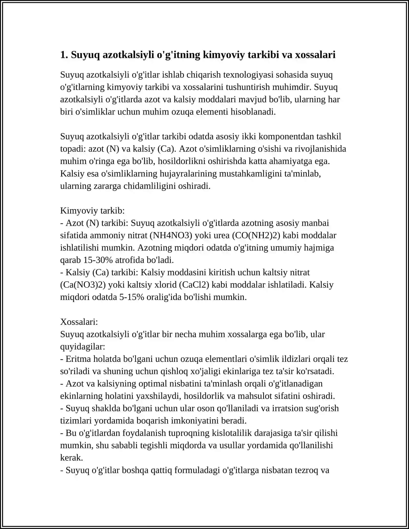 SUYUQ AZOTKALSIYLI O'G'IT ISHLAB CHIQARISH TEXNOLOGIYASI 3
