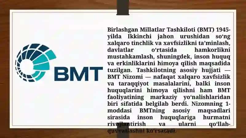 BMT Nizomidan kelib chiqib tashkil etilgan organlarning inson huquqlariga oid nazorat funksiyasi (TAQDIMOT) 3