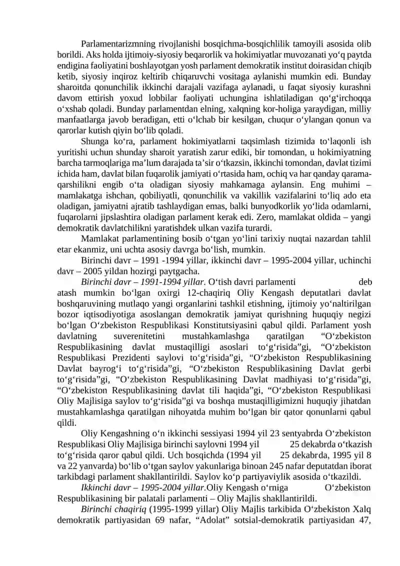 O‘zbekistonda demokratik, fuqarolik jamiyati asoslarining shakllantirilishi, amalga oshirilgan siyosiy o‘zgarishlar 3
